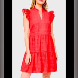 Vibrant Red Sleeveless Tiered Midi Dress